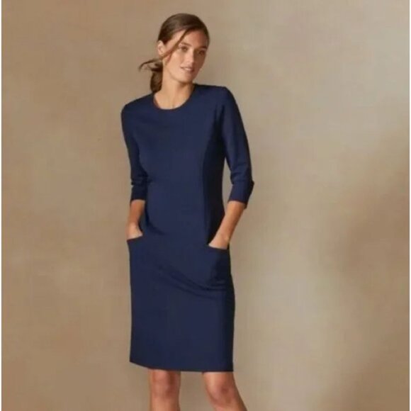 J. McLaughlin Catalyst Dress Winter Navy Women's size Large Front Pockets Bainbr - Picture 1 of 11